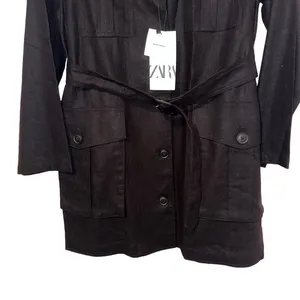 NWT ZARA Dress M women linen blend black button down thumbnail 8