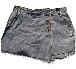 Zara Womens Light Wash Denim Skort Wrap Front Button Frayed Hem‎ Blue Size Small thumbnail 1