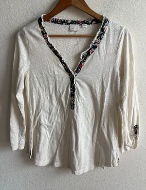 Anthropologie PostMark Size M Roll Cuff Sleeve Pullover White With Blue Trim thumbnail 1