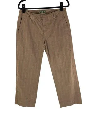 Eddie Bauer Womens Dress Pants Trousers Plaid Cotton Brown 8 Petite thumbnail 1