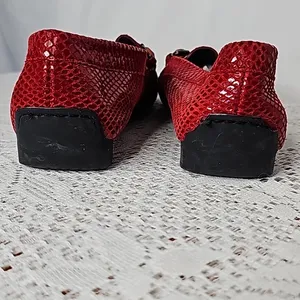 Stuart Weitzman snakeskin pattern crystal embellishments slip on red loafers 6 thumbnail 4