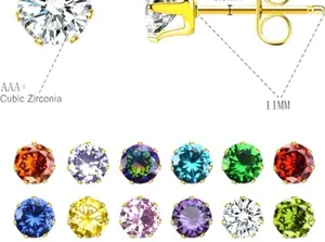 January birthstone garnet cz in 14k gold plated post earrings. New thumbnail 6