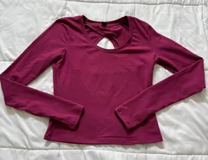 Zobha Womens Long Sleeve Activewear Top Magenta Open Back Thumbholes Medium thumbnail 1