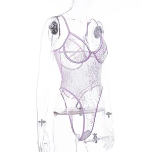 NWT Womens Floral Lace Sheer Bodysuit Lavender Romantic Lingerie Size S thumbnail 6
