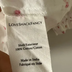 LoveShackFancy Cream & Pink Floral Print Ruffle Blouse thumbnail 7