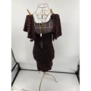 Waverleigh Black Red Floral Smocked Short Sleeve Dress Size Large NWT thumbnail 7