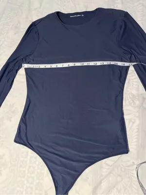 Abercrombie & Fitch navy blue Long-Sleeve Crewneck thong Bodysuit size L thumbnail 7