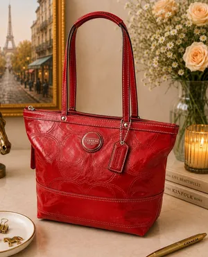Coach Y2K Signature Patent Leather Tote Persimmon Red F15142 thumbnail 1