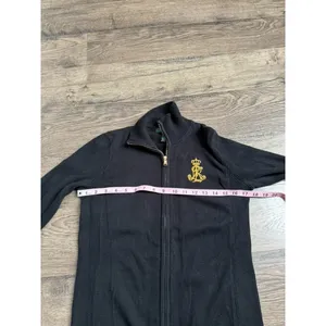 EUC Womens VINTAGE Lauren Ralph Lauren sweater zip black emblem gold detail SZ M thumbnail 7