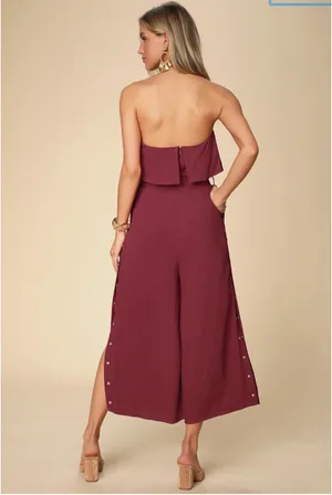 Lulus “Lanah” Burgundy Strapless Jumpsuit thumbnail 2
