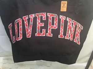 New VS PINK 2022 Black with Plaid Logo Weekender Tote Shoulder Bag thumbnail 1