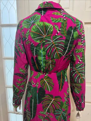 Farm Rio Boho Tropical Print Long Sleeve Maxi Dress in Fuchsia Size Small thumbnail 11