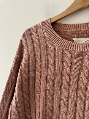 Aerie Washed Brown Cropped Cable Knit Sweater thumbnail 3