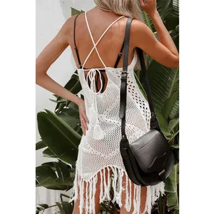 Endless Blu White Crochet Fringe Cover Up Boho Festival Beach‎ Dress Size M thumbnail 10