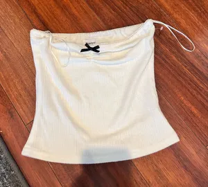 Princess Polly ribbed cream tube top with black bow 2 thumbnail 1