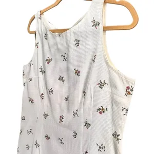 Vintage Boulevard De Paris Dress 14‎ White Linen Floral Texture Cottage Feminine thumbnail 3