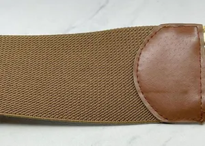 Brown Faux Suede Stretch Belt Metallic Gold Lacing Large/XL (L/XL) ✨ thumbnail 12