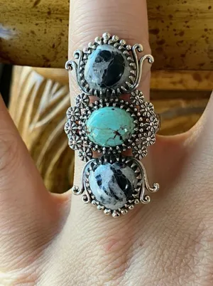 White Buffalo Turquoise Nevada Turquoise Sterling Silver Heart Ring Size 7 thumbnail 1