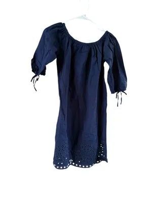 Women's J.Crew Navy Off-Shoulder Eyelet Mini Dress Size XS thumbnail 2