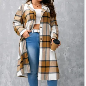 Womens Plaid Pocket Detail Long Coat in Black and Camel sz large thumbnail 4