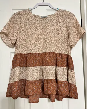 Papercrane Boho Tiered Babydoll Top Floral Patchwork Blouse Small thumbnail 1