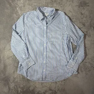 J.Crew Size L Blue White Striped Cotton Button Down Shirt Long Sleeve Officewear thumbnail 2