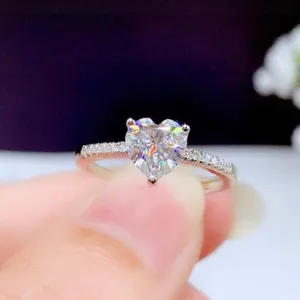 18K White Gold Plated Adjustable Crystal Love Heart 1 CT CZ Diamond Ring for Women thumbnail 2