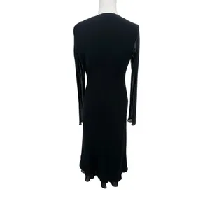 Evan Picone Black Midi Dress 12 Sheer Sleeve Asymmetrical Hem Y2K Cocktail LBD thumbnail 6