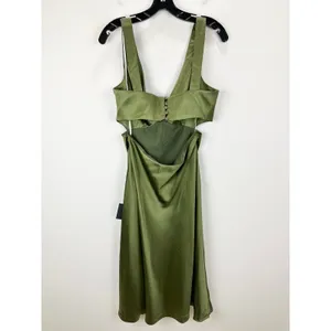Lulus Unmatched Elegance Olive Satin Sleeveless Midi Dress Cocktail Party L NWT thumbnail 10