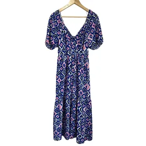 Tash + Sophie Maxi‎ Dress L NWT Puff Sleeve Boho Print Smocked Waist Cottagecore thumbnail 2