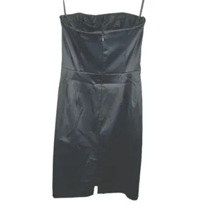 White House Black Market Black Satin Strapless Pleated Mini Dress Size 2 thumbnail 3