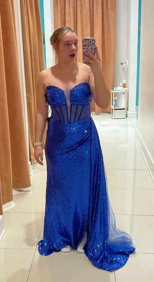 Blue Sequin Camille La Vie Prom Dress thumbnail 1
