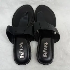 Korks Khell Black‎ Thong Slide Sandals Women Size 7M KR0001209 Flat Minimalist thumbnail 7