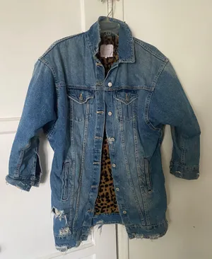 ZARA Cheetah Denim Jacket thumbnail 1