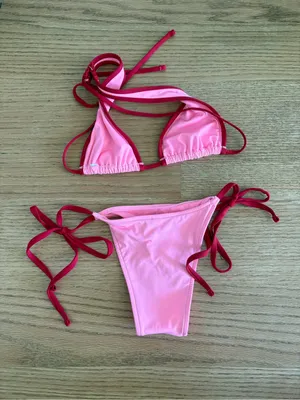 Pink Two-Tone Triangle String Bikini Set thumbnail 4