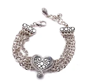 Rare POP Heart Crystal Multi Strand Chain Charm Bracelet Silver Tone Rhinestone thumbnail 2