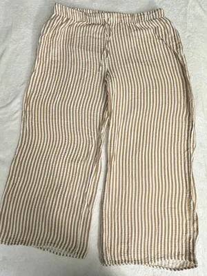 LAKE Wide Leg Striped Linen-Blend Pants — Beige & White thumbnail 2