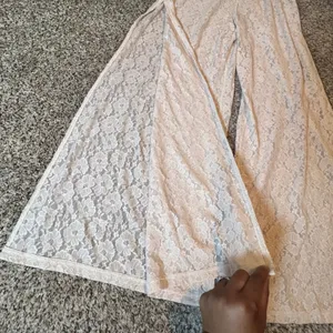 OFFLINE by Aerie Lace Wide Leg Pants Cream High Rise Side‎ Slit NWT Medium thumbnail 3