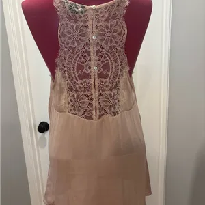 H&M Women's Lace Trim Satin Slip tunic top blush pink thumbnail 7
