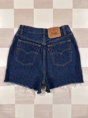 vintage 90s levi’s 501 red tab dark wash high waisted denim cutoff shorts USA thumbnail 2