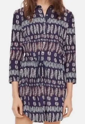 Tory Burch Drawstring Shirt Dress L Willow Fern Pima Cotton Resortwear Vacation thumbnail 1