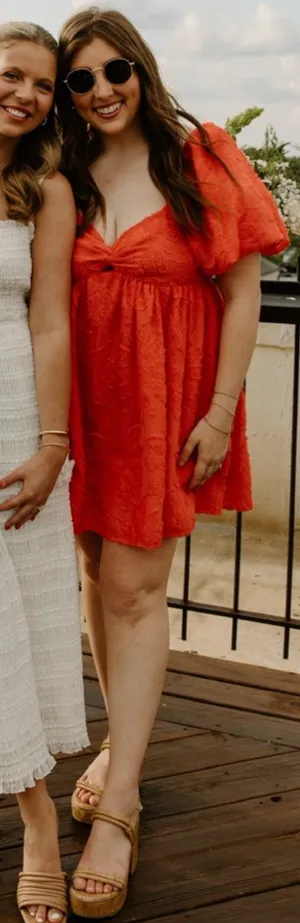 Orange Floral Print Puff Sleeved Mini Dress thumbnail 1
