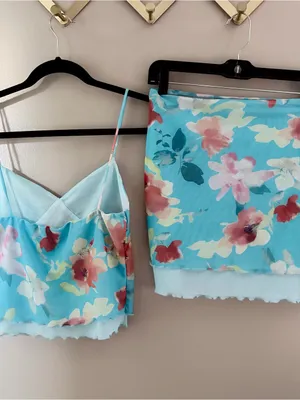 Y2K Floral Mesh 2-Piece Crop Top & Skirt Set Blue Medium thumbnail 3