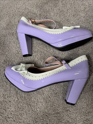 Women’s Purple Chunky Heel Mary Jane Pumps Cute Bow Round Toe Size 10 (EU42) NEW thumbnail 10