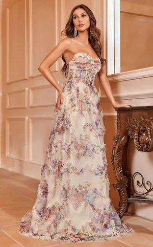 Faeriesty Ruched Bustier Ruffle Trim Hem Floral Print Tube Dress thumbnail 4