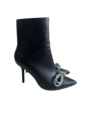 WINDSOR Flora Black Rhinestone Jeweled Bow Heels Boots Size 7 thumbnail 6