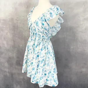 Lush Floral Eyelet Mini Dress Women Small Ruffle Cottage Romantic‎ Coquette thumbnail 3