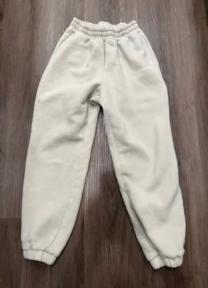 Comfrt Womens Fleece Lined Jogger Sweatpants Cream High Rise Elastic Waist Small thumbnail 1