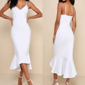 NWT Lulus Size Large Stun Like Me White Bodycon Trumpet Hem Midi Dress thumbnail 2