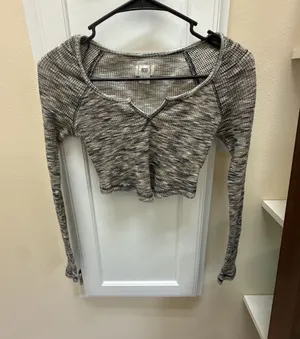 BDG Urban Outfitters Long Sleeve Cropped Waffle Knit Top Brown Marled Small thumbnail 1